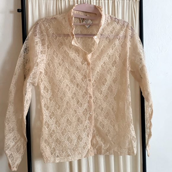 VTG NWOT Gold Label Jessica’s Gunnies San Fran Polyester Lace Button Down Shirt - Picture 5 of 11